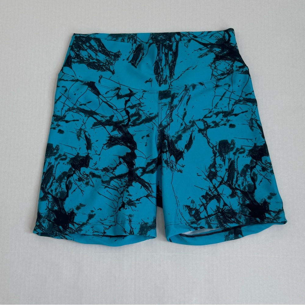 Blue and Black Abstract Print Shorts